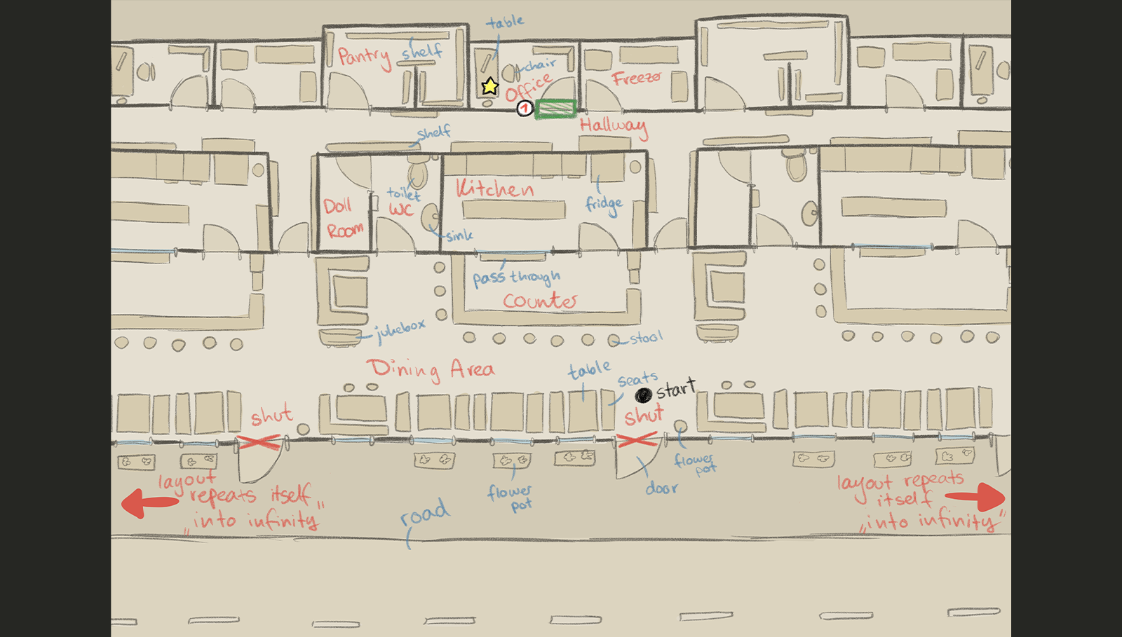 Revill Level Design Diner Layout 2 Sketch